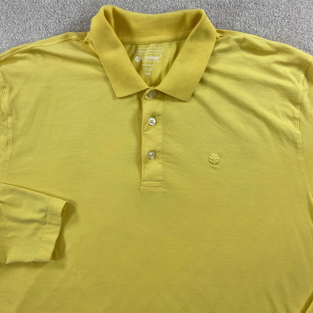 Coolibar Polo Shirt Mens XXL Yellow Long Sleeve UPF 50+ Bamboo Blend